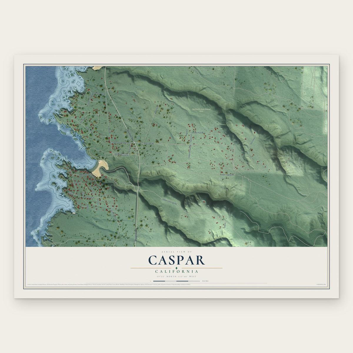 Caspar, California map print, the full design