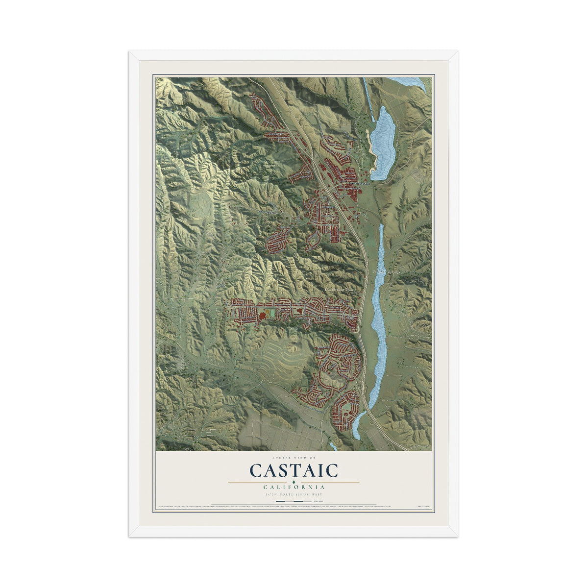 Map of Castaic, California, 12 x 18 inch print in a white wood frame