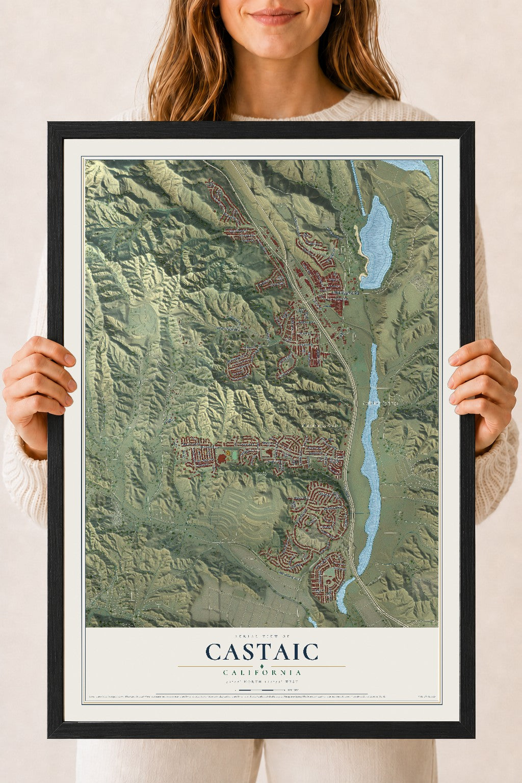 Map of Castaic, California, 18 x 24 inch print in a black wood frame