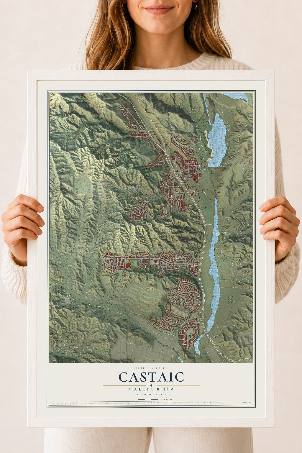 Map of Castaic, California, 18 x 24 inch print in a white wood frame
