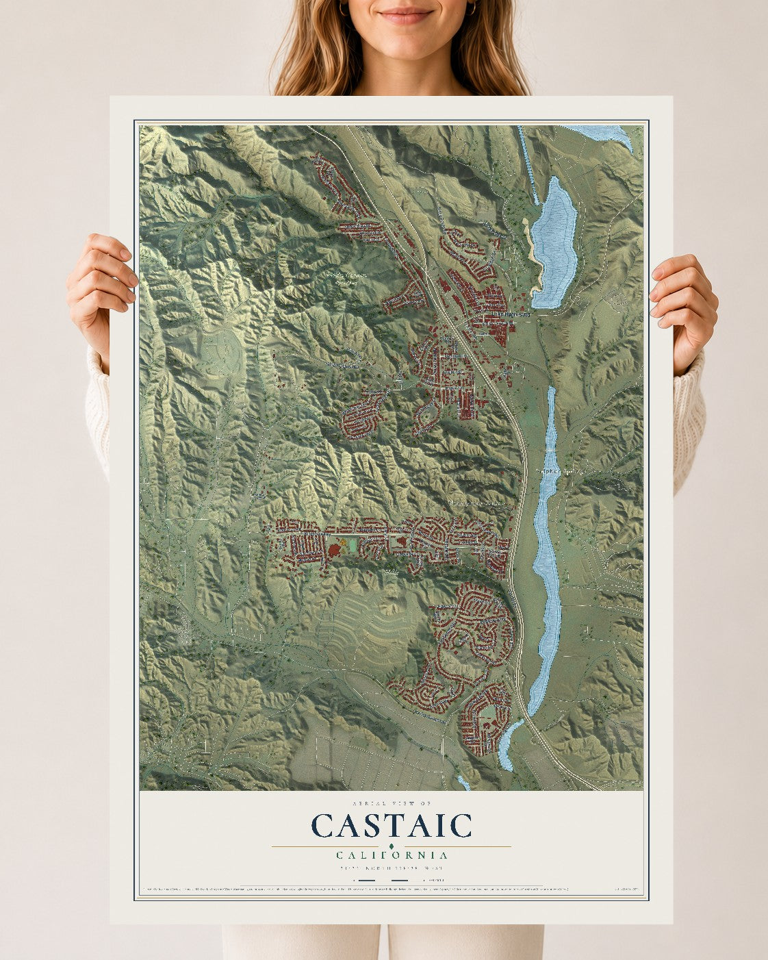 Map of Castaic, California, 24 x 36 inch unframed archival matte print