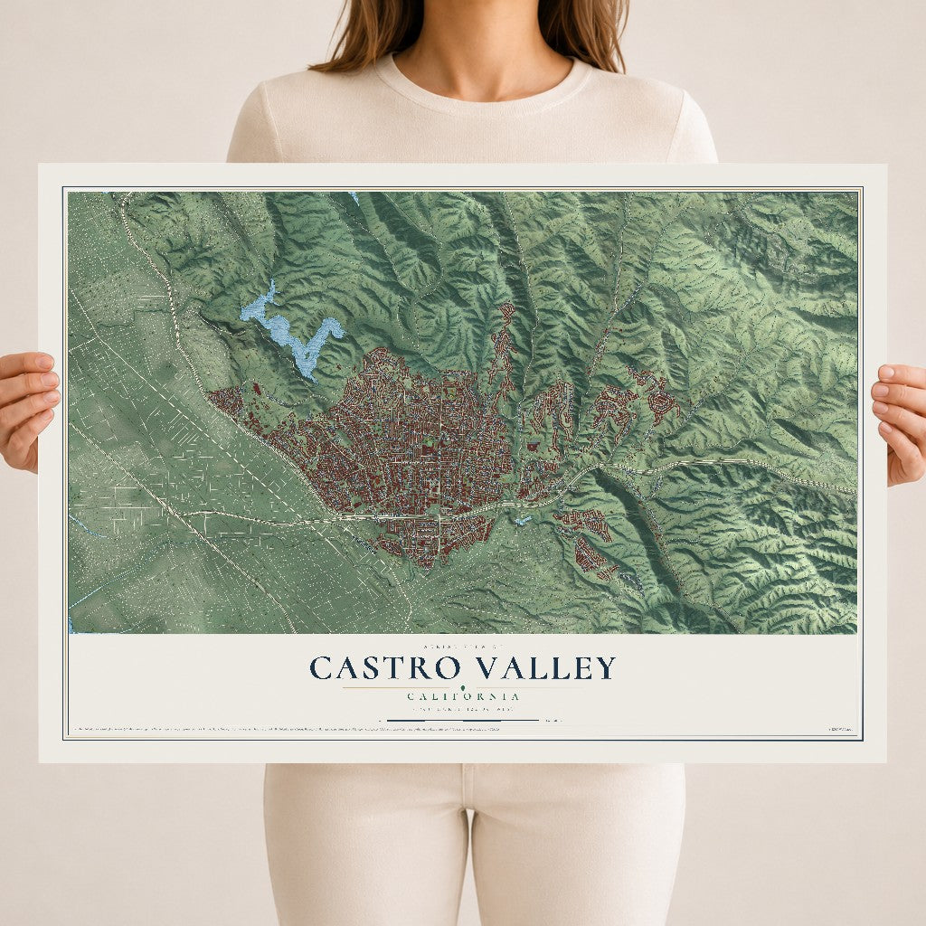 Map of Castro Valley, California, 18 x 24 inch unframed archival matte print