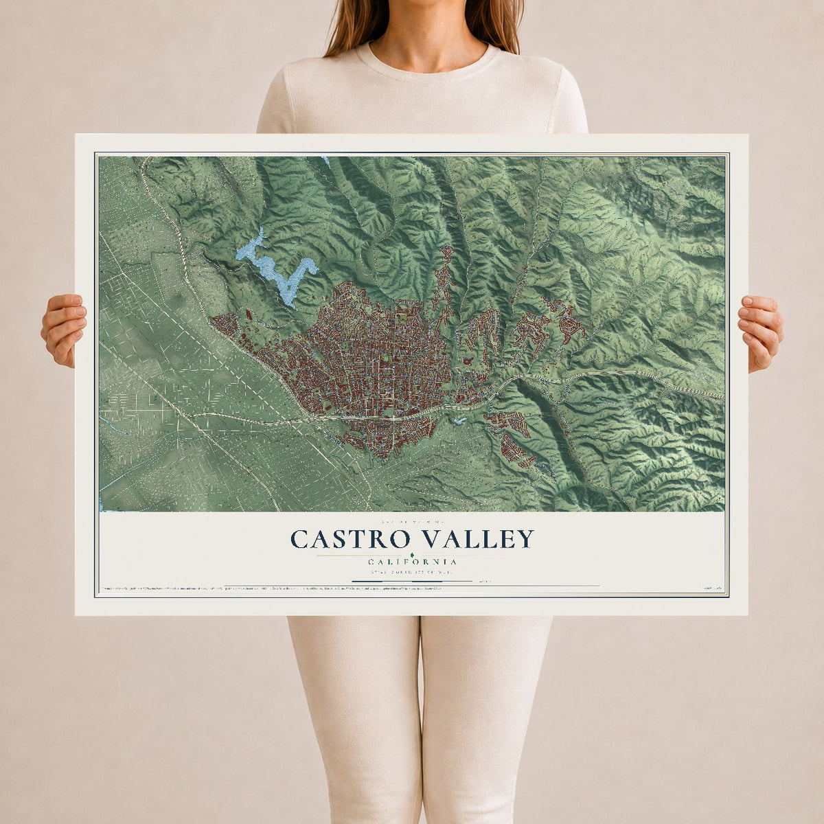 Map of Castro Valley, California, 24 x 36 inch unframed archival matte print