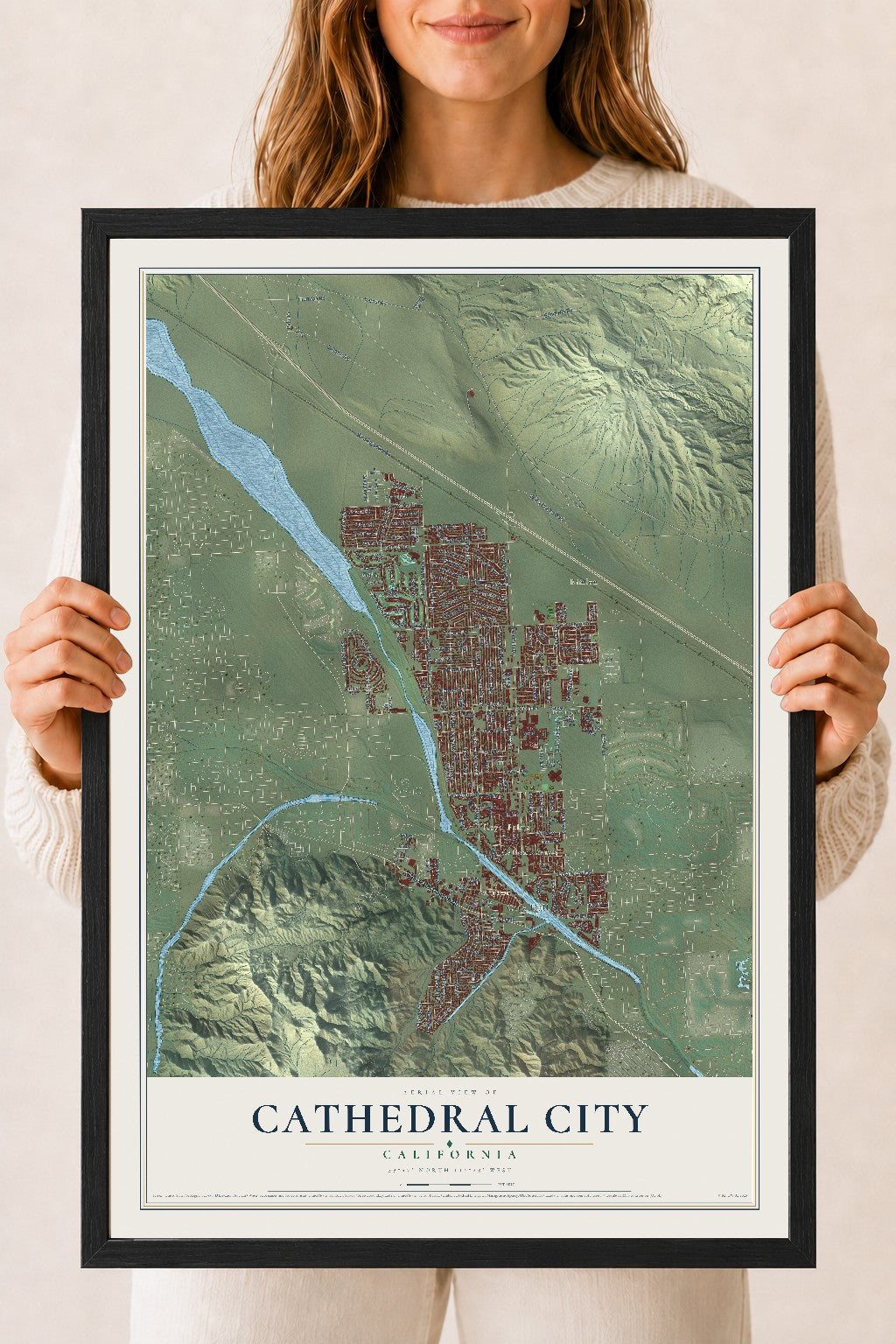 Map of Cathedral City, California, 18 x 24 inch print in a black wood frame
