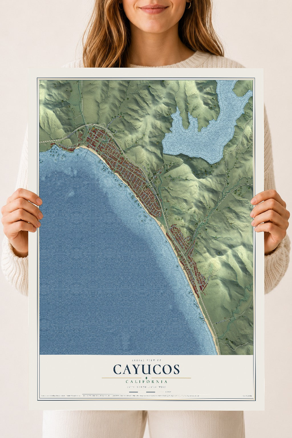 Map of Cayucos, California, 18 x 24 inch unframed archival matte print