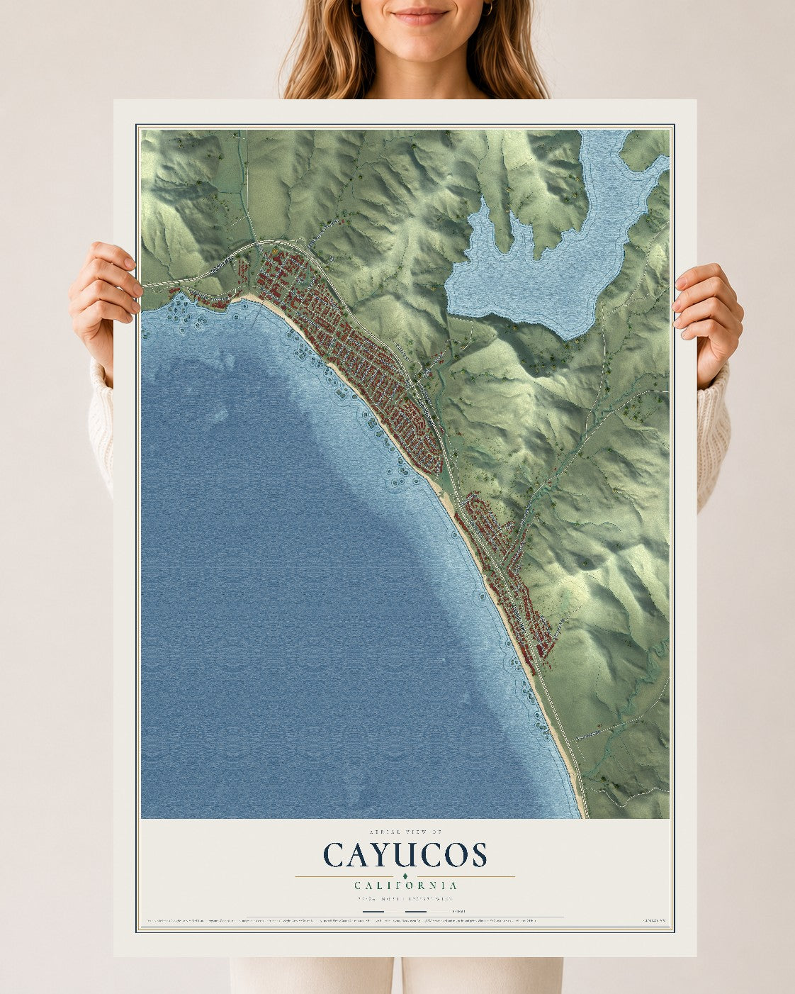 Map of Cayucos, California, 24 x 36 inch unframed archival matte print