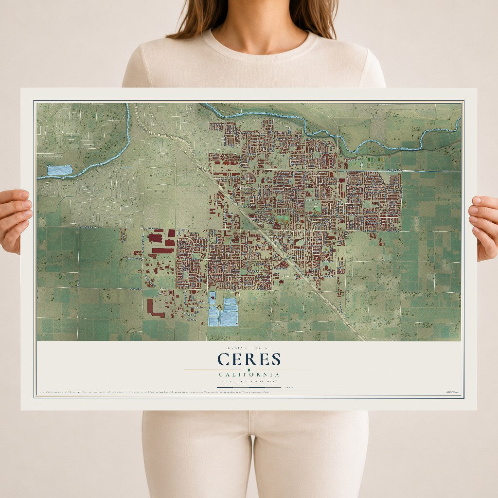 Map of Ceres, California, 18 x 24 inch unframed archival matte print