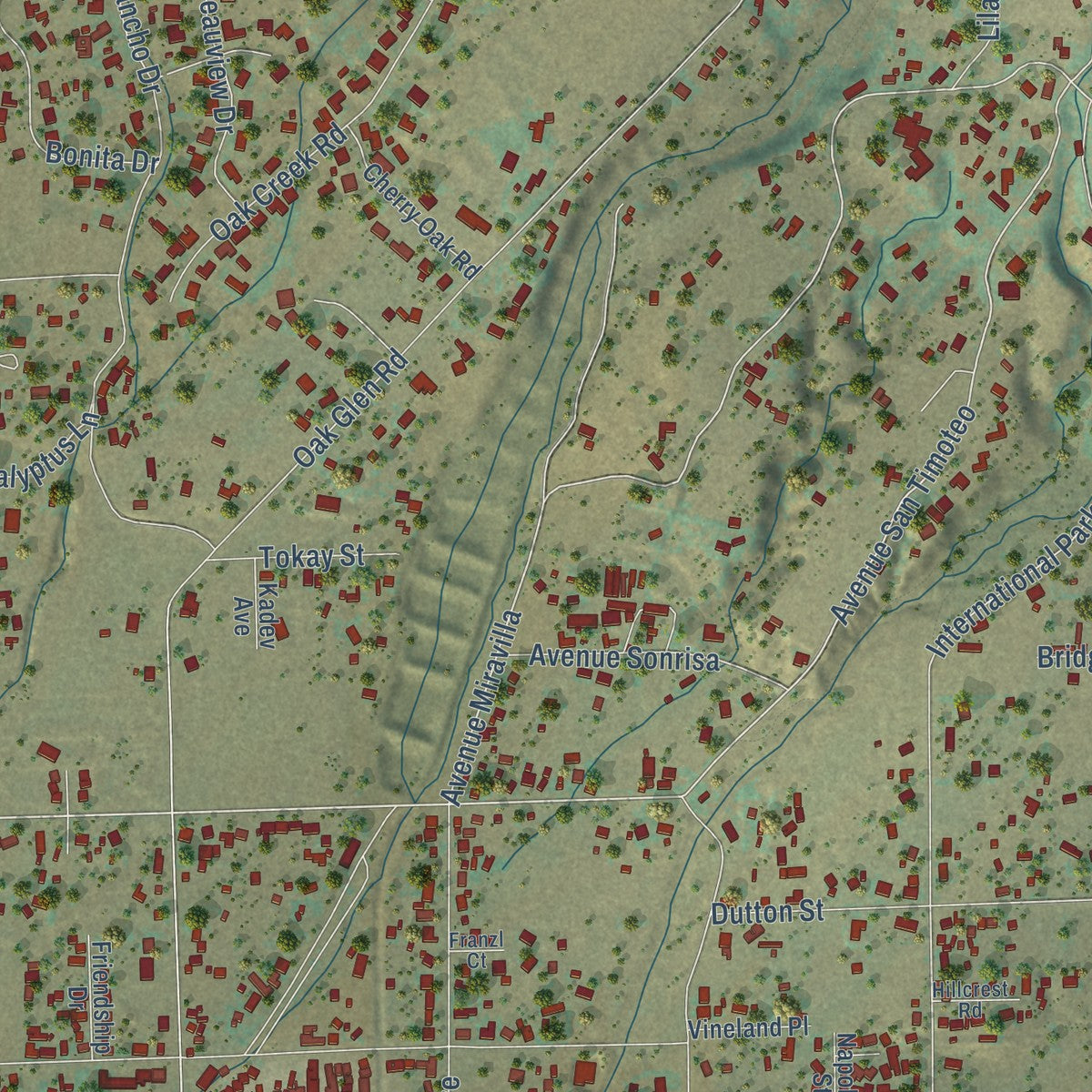 Second close-up of the map of Cherry Valley, California print showing more streets and buildings