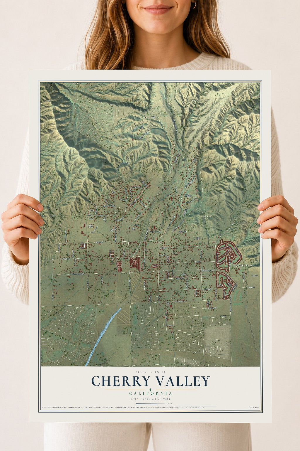Map of Cherry Valley, California, 18 x 24 inch unframed archival matte print