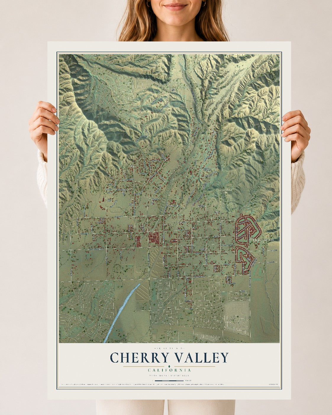 Map of Cherry Valley, California, 24 x 36 inch unframed archival matte print