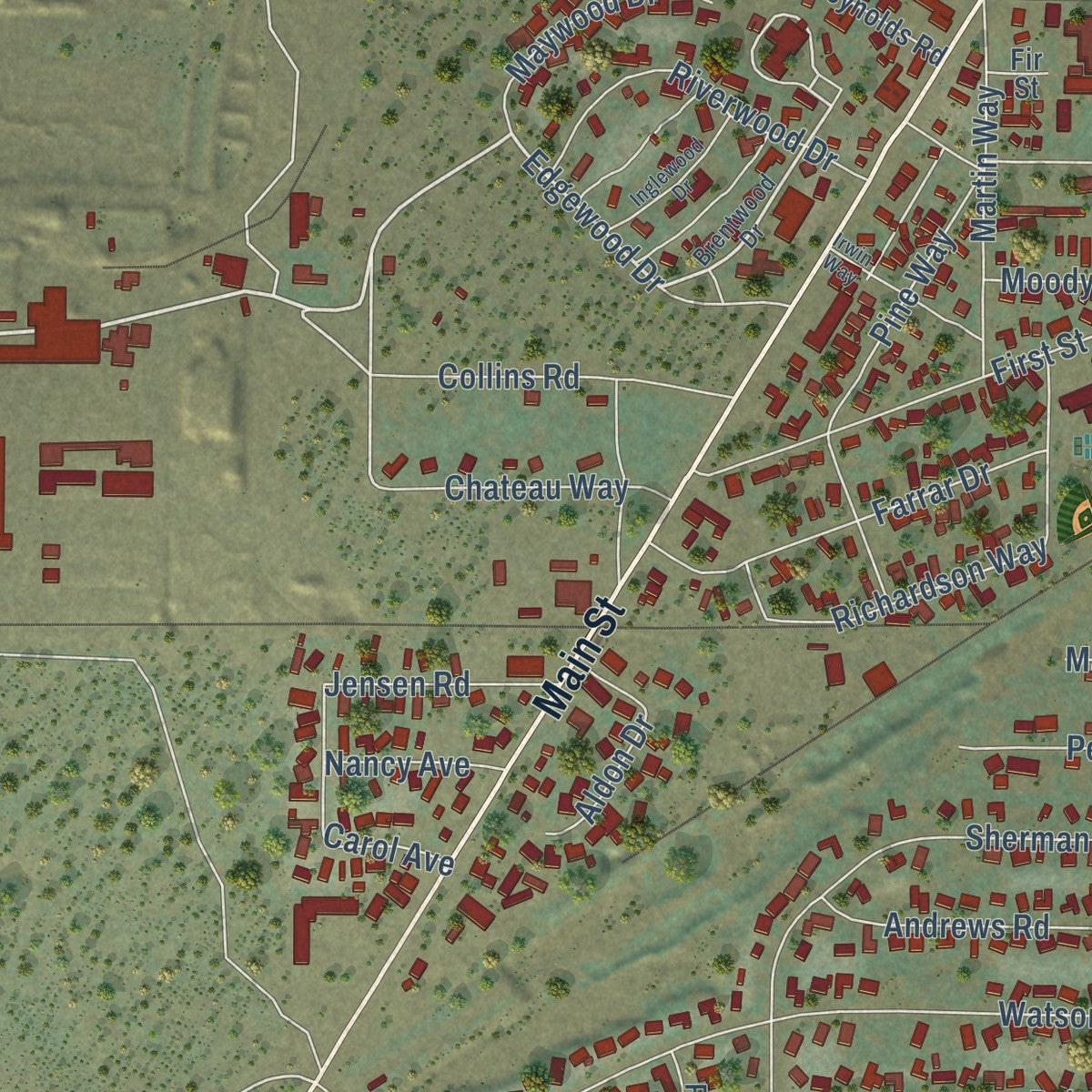 Close-up of the map of Chester, California print showing street and building detail