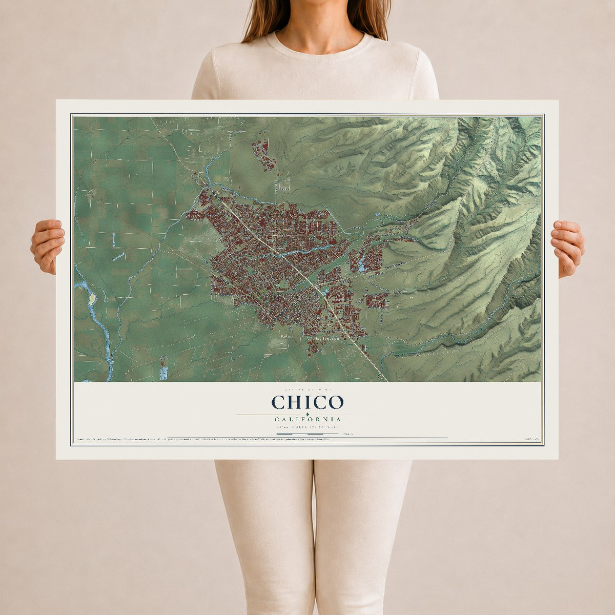 Map of Chico, California, 24 x 36 inch unframed archival matte print