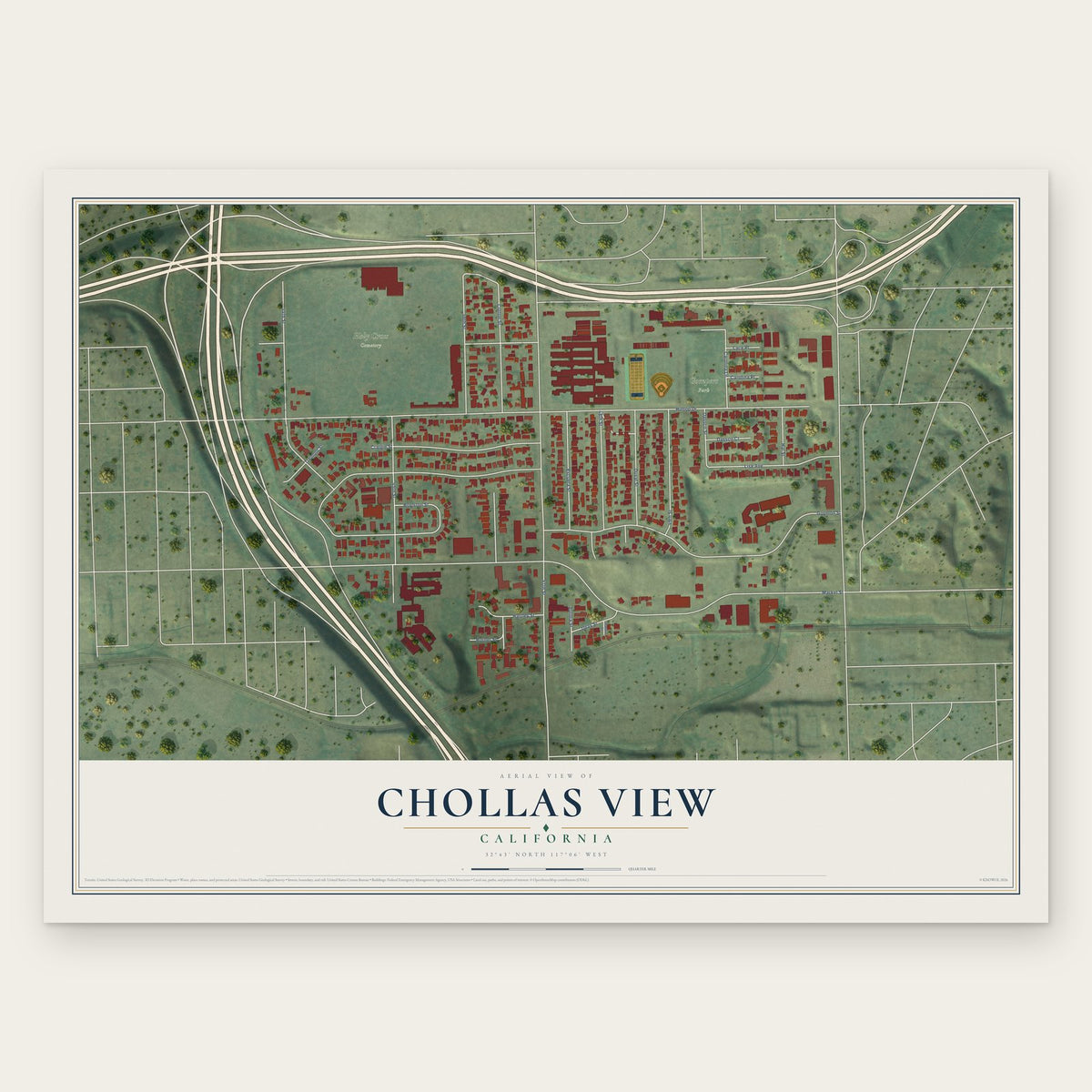 Chollas View, California map print, the full design