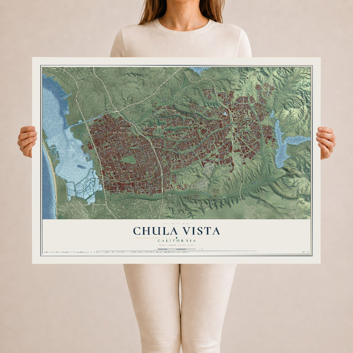 Map of Chula Vista, California, 24 x 36 inch unframed archival matte print