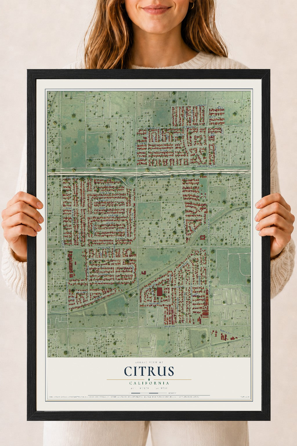 Map of Citrus, California, 18 x 24 inch print in a black wood frame
