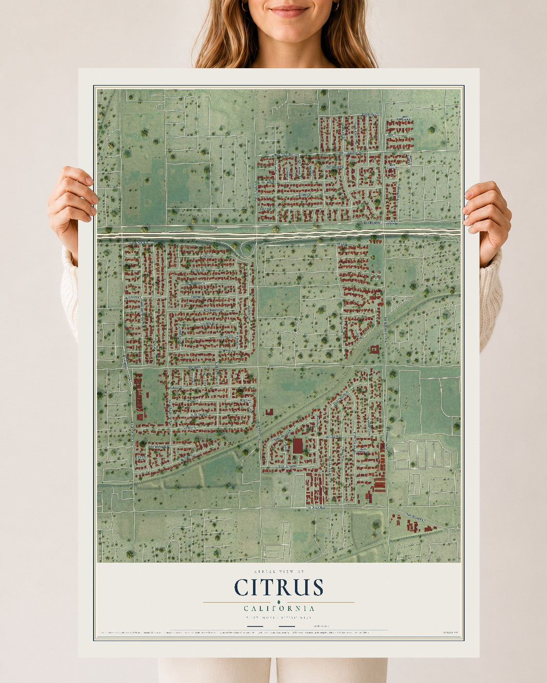 Map of Citrus, California, 24 x 36 inch unframed archival matte print