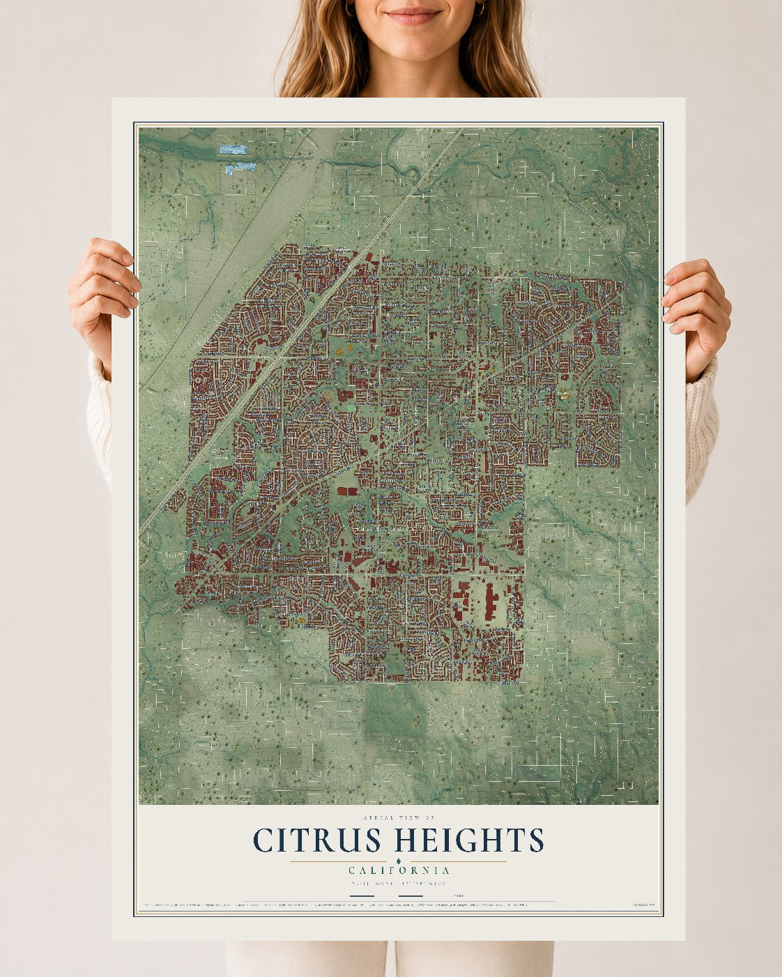 Map of Citrus Heights, California, 24 x 36 inch unframed archival matte print