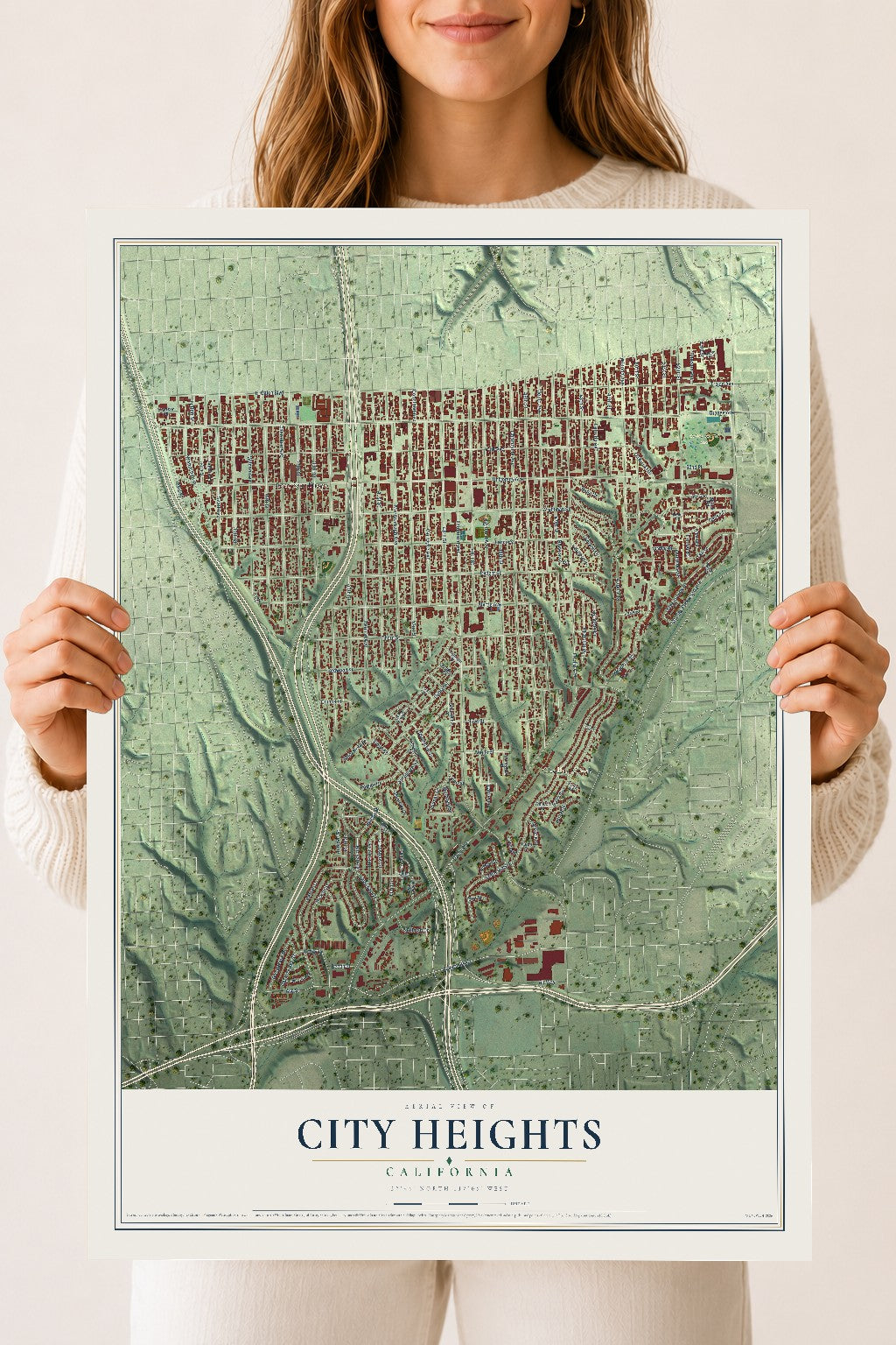 Map of City Heights, California, 18 x 24 inch unframed archival matte print