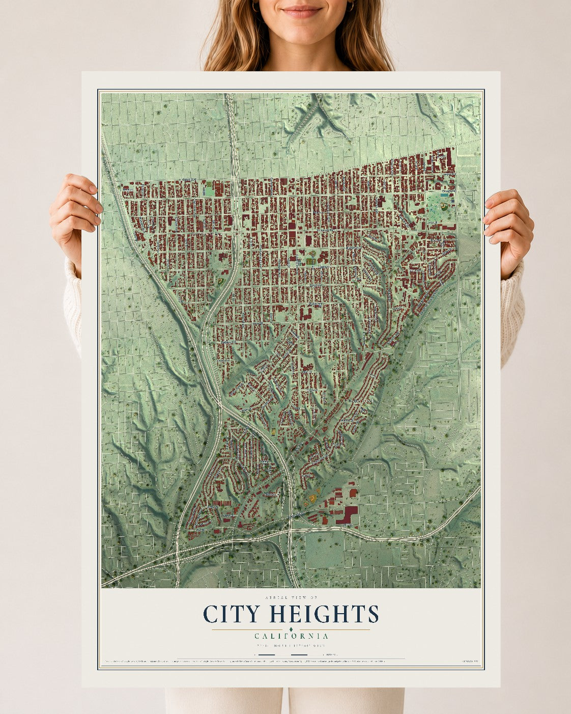 Map of City Heights, California, 24 x 36 inch unframed archival matte print
