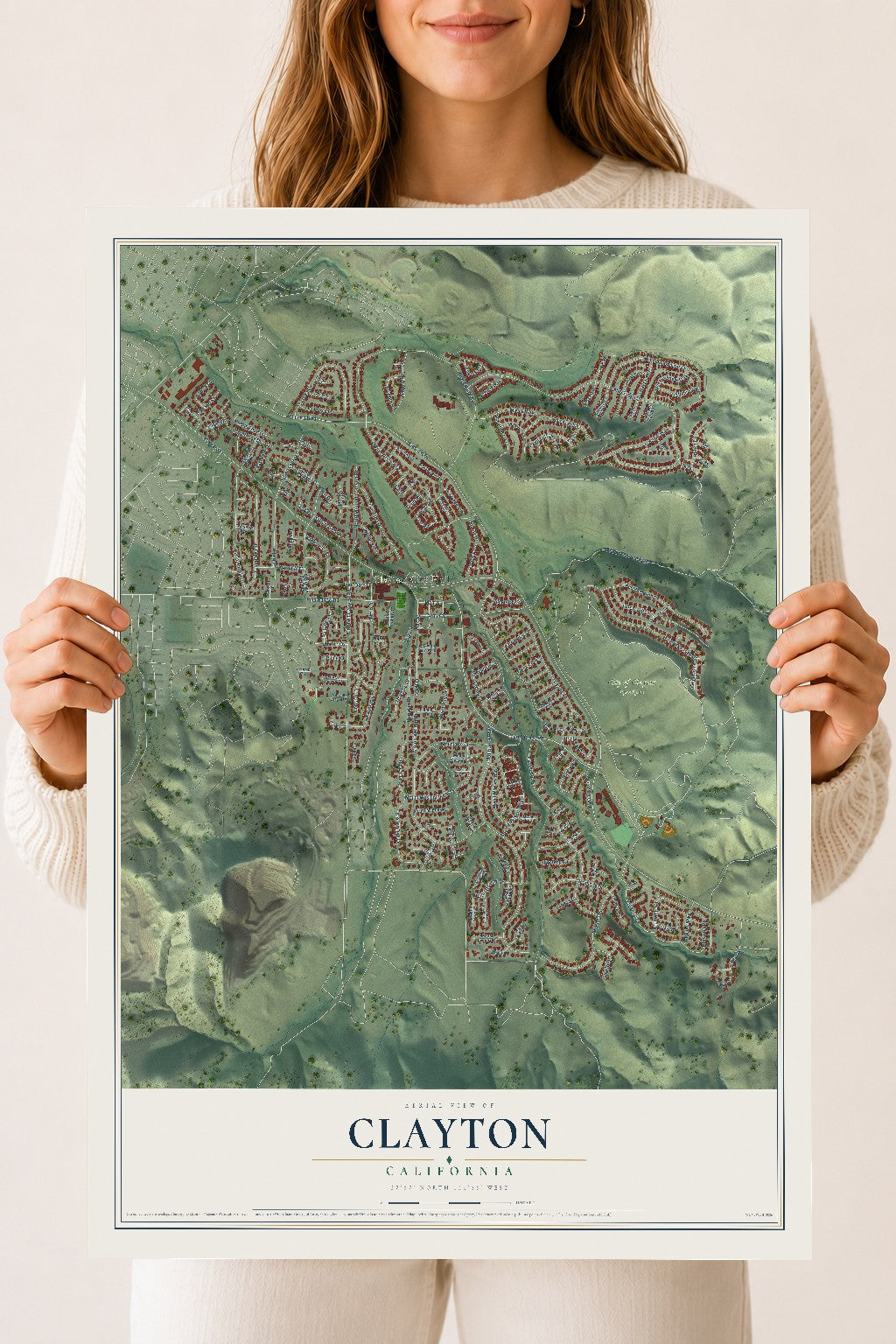 Map of Clayton, California, 18 x 24 inch unframed archival matte print