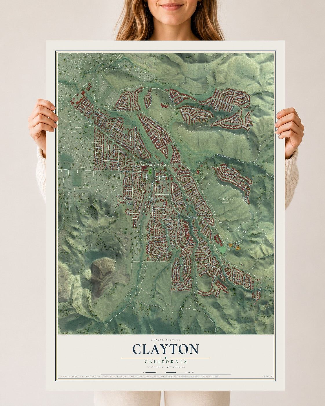 Map of Clayton, California, 24 x 36 inch unframed archival matte print