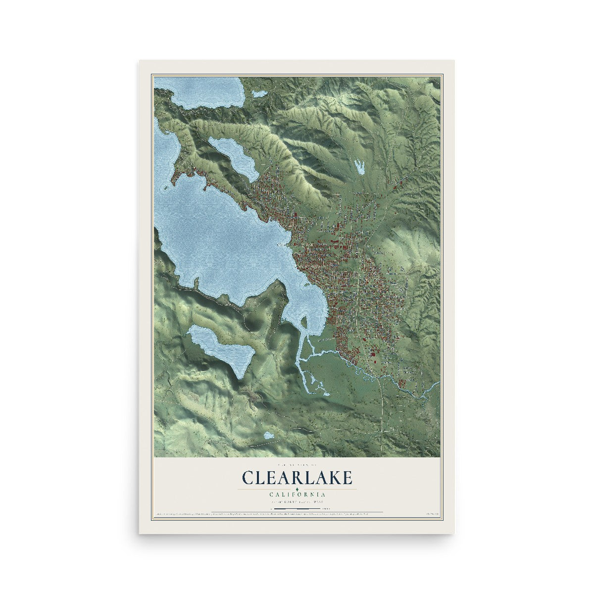 Map of Clearlake, California, 12 x 18 inch unframed archival matte print