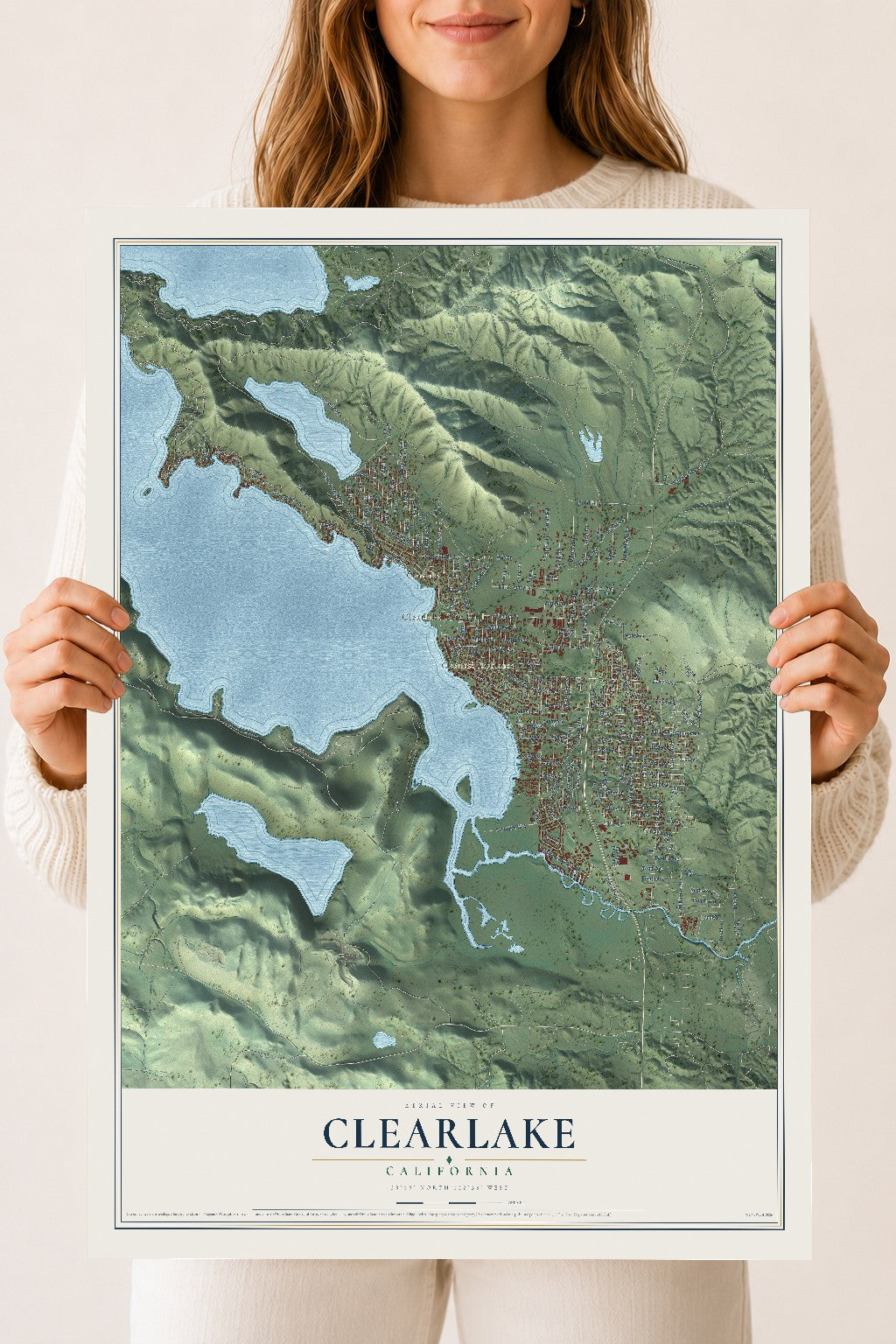 Map of Clearlake, California, 18 x 24 inch unframed archival matte print