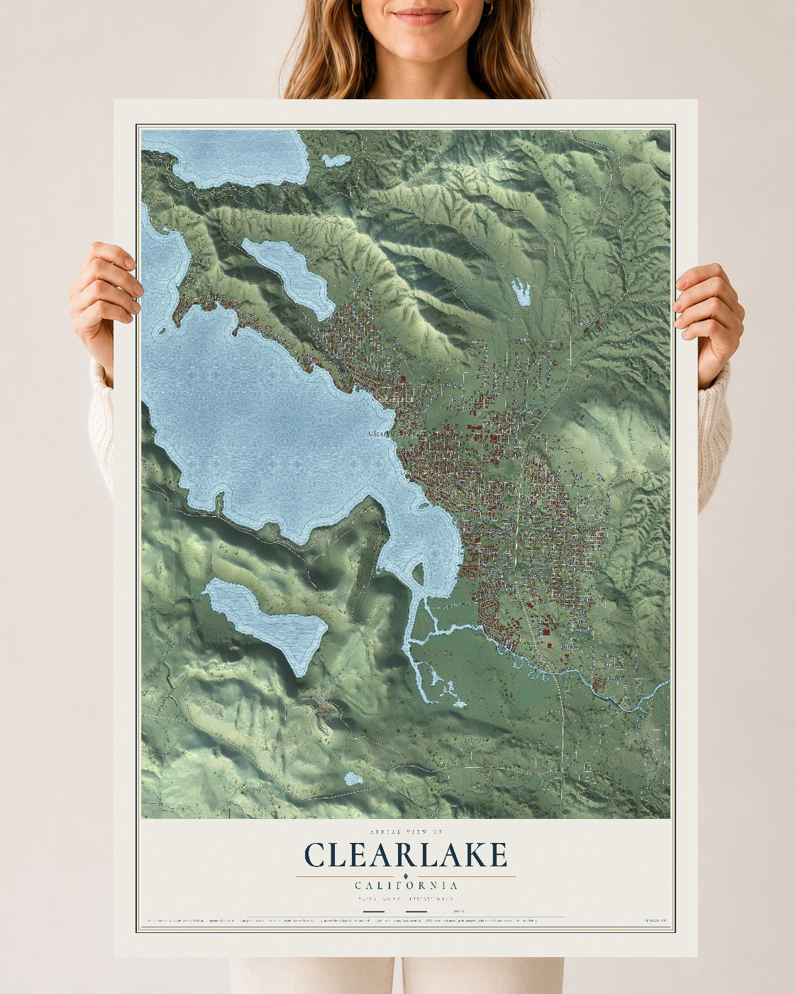 Map of Clearlake, California, 24 x 36 inch unframed archival matte print