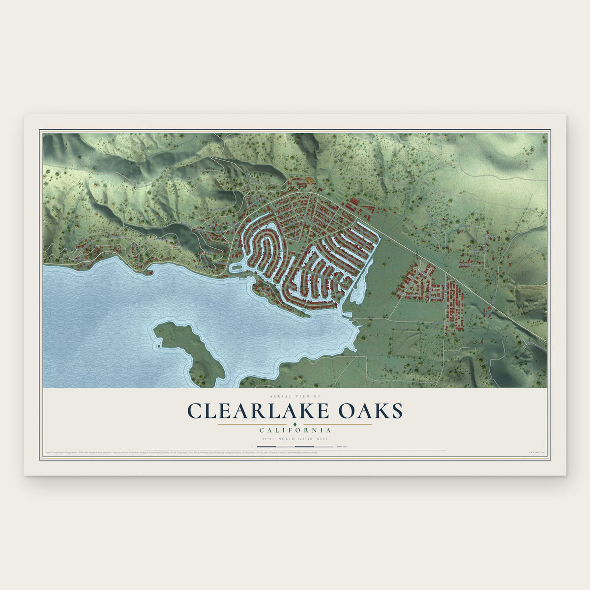 Clearlake Oaks, California map print, the full design