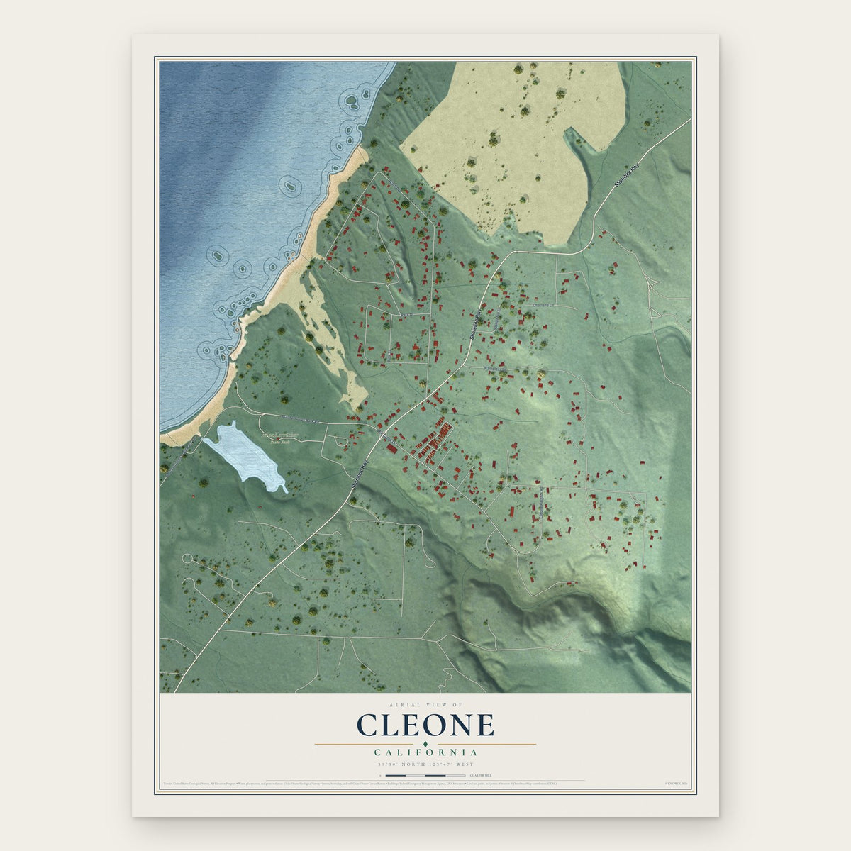 Cleone, California map print, the full design