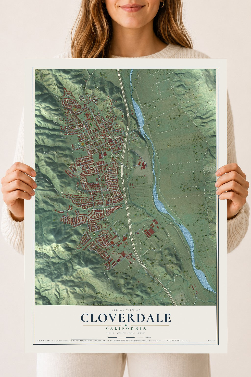 Map of Cloverdale, California, 18 x 24 inch unframed archival matte print
