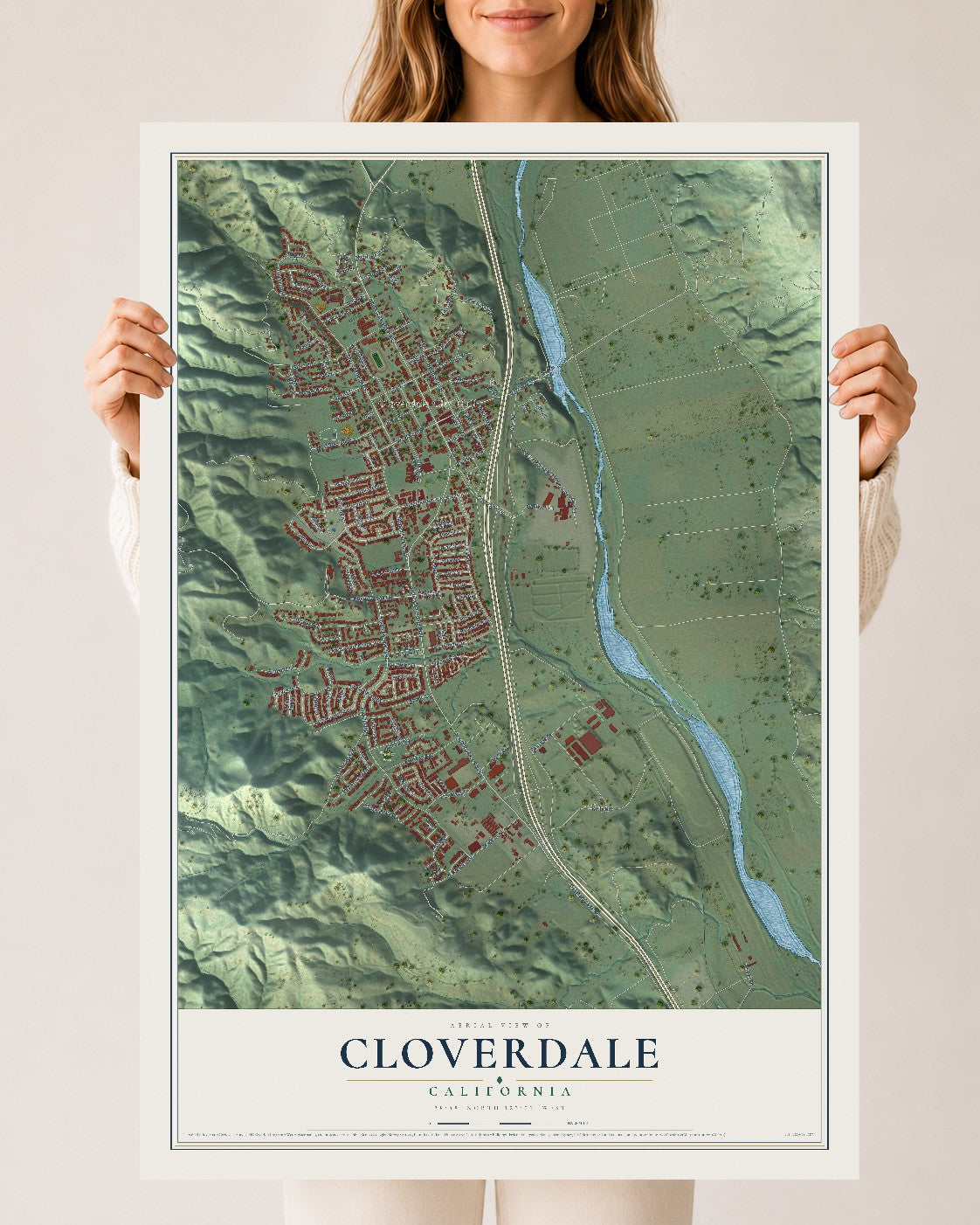 Map of Cloverdale, California, 24 x 36 inch unframed archival matte print