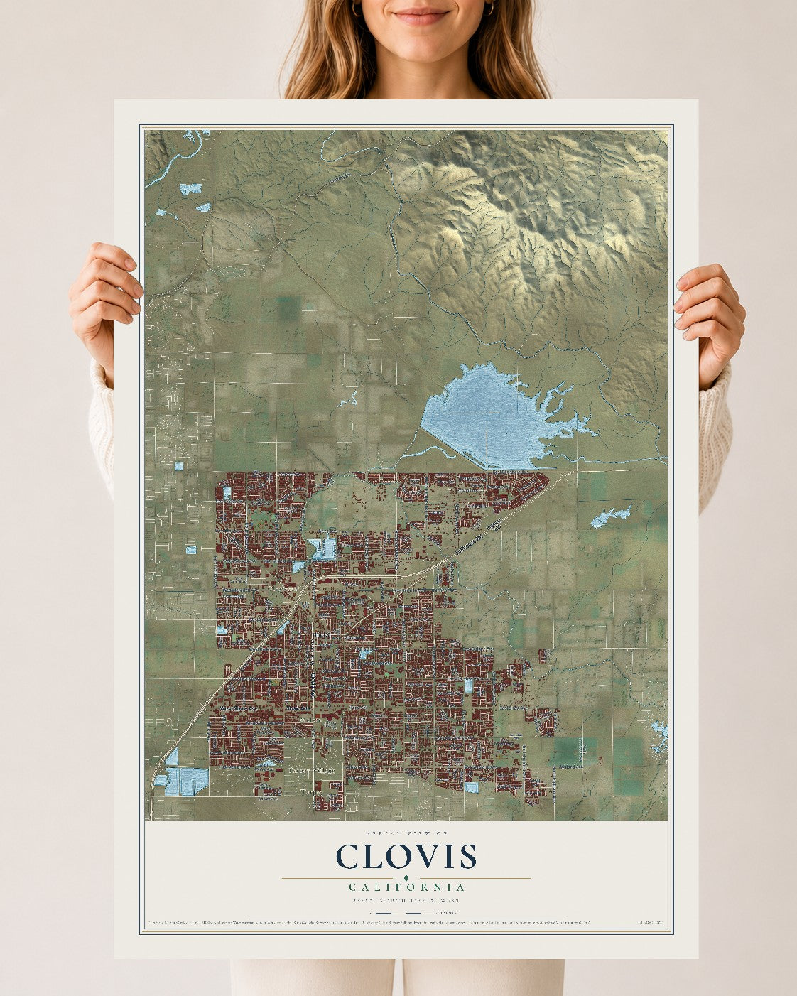 Map of Clovis, California, 24 x 36 inch unframed archival matte print