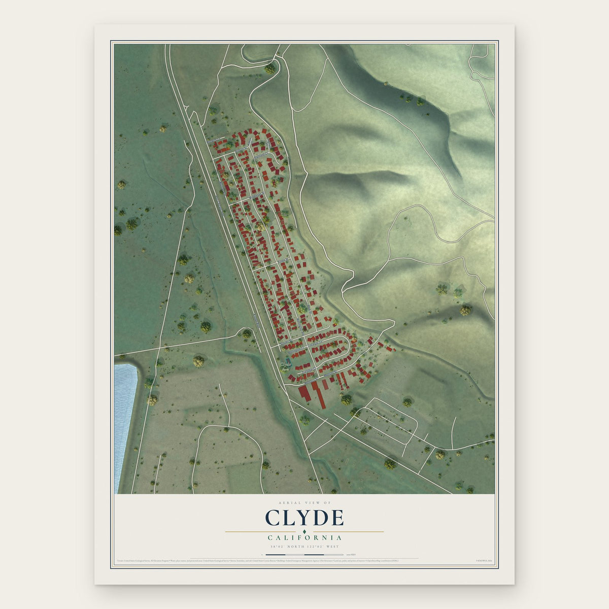 Clyde, California map print, the full design