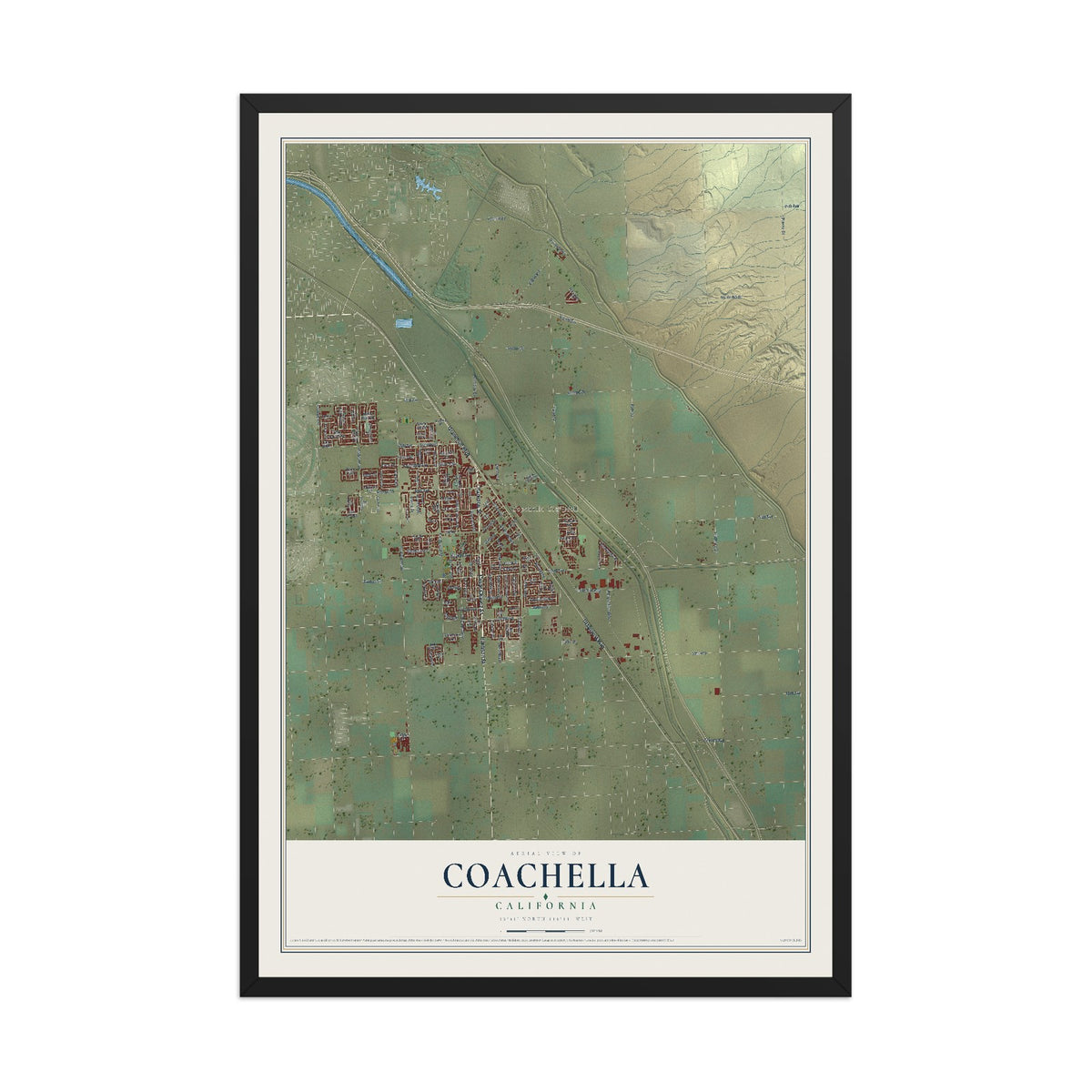 Map of Coachella, California, 12 x 18 inch print in a black wood frame