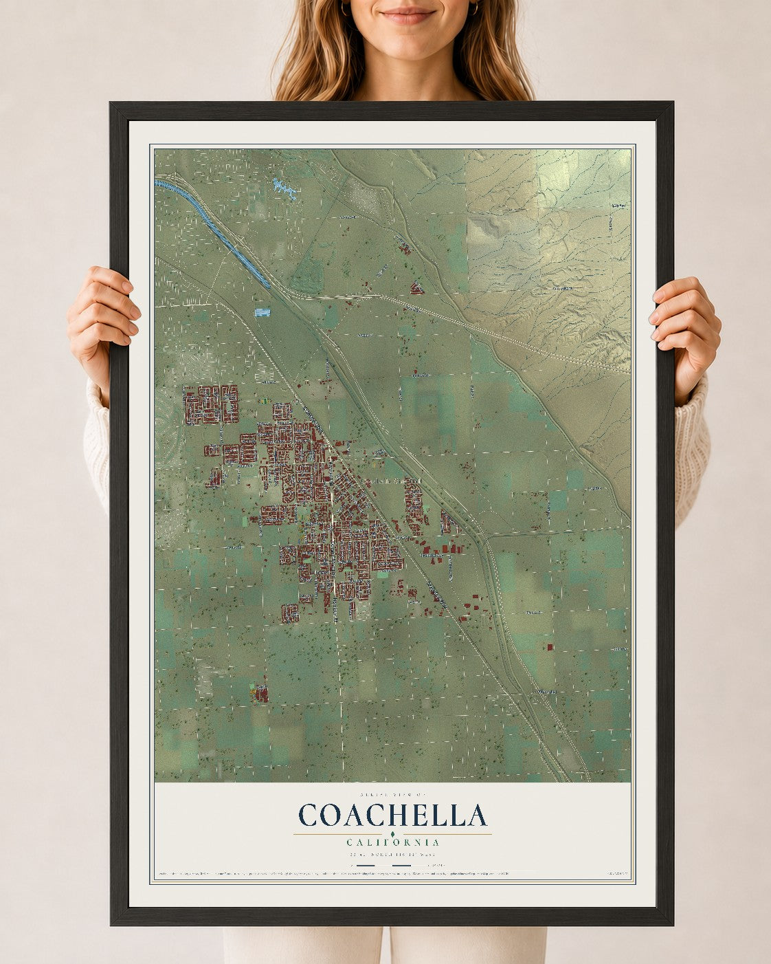 Map of Coachella, California, 24 x 36 inch print in a black wood frame