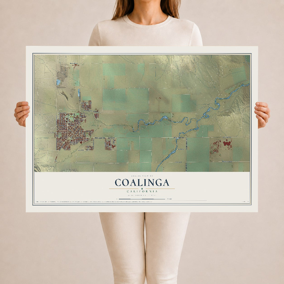 Map of Coalinga, California, 24 x 36 inch unframed archival matte print