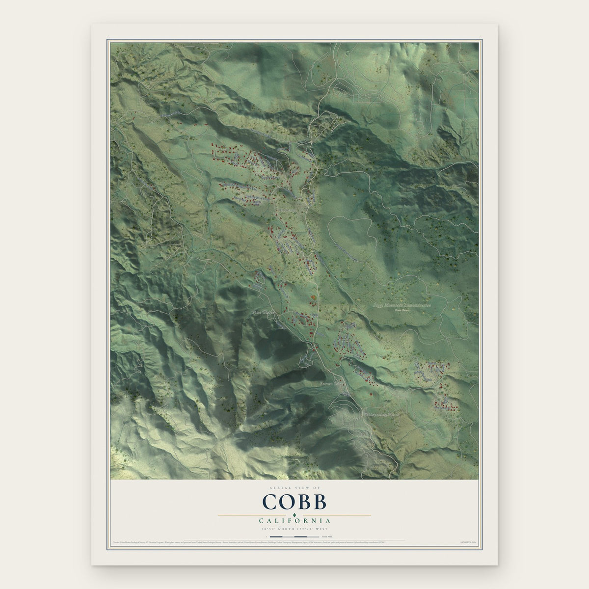 Cobb, California map print, the full design