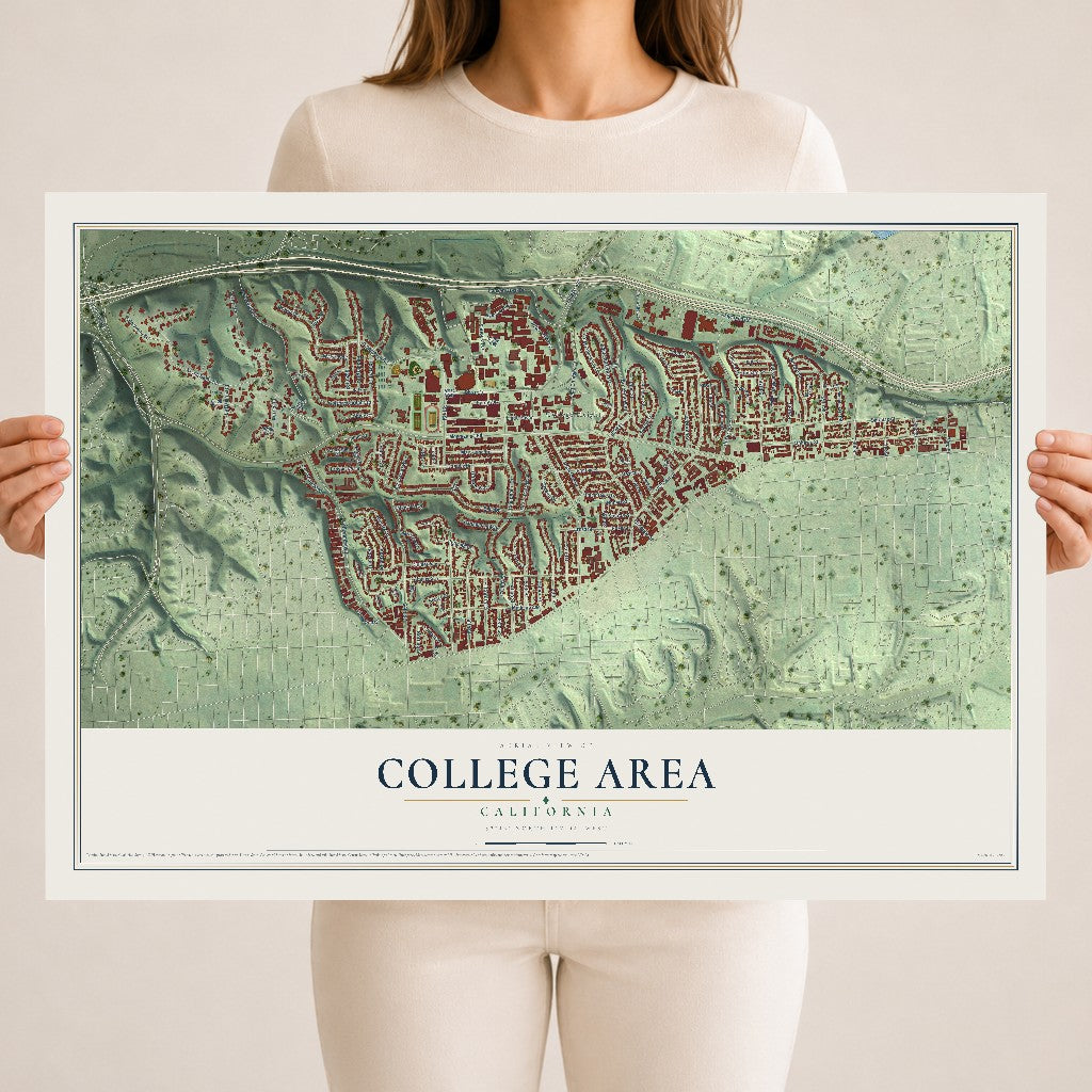 Map of College Area, California, 18 x 24 inch unframed archival matte print