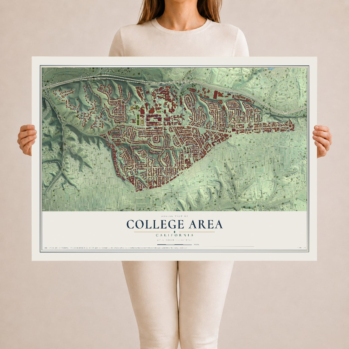 Map of College Area, California, 24 x 36 inch unframed archival matte print