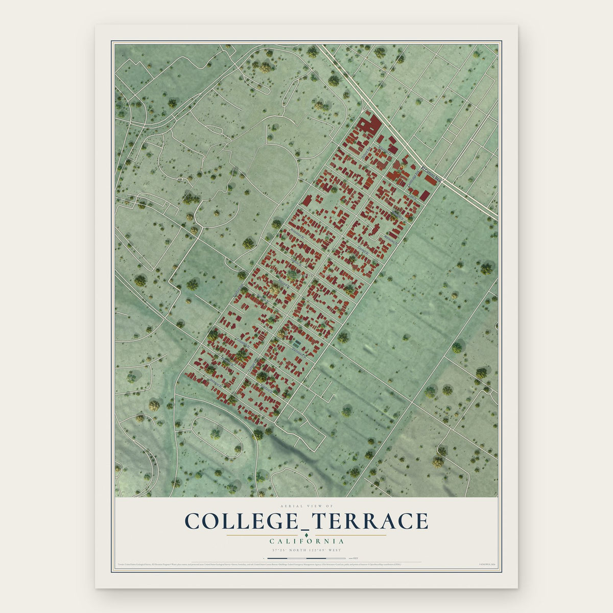 College_Terrace, California map print, the full design