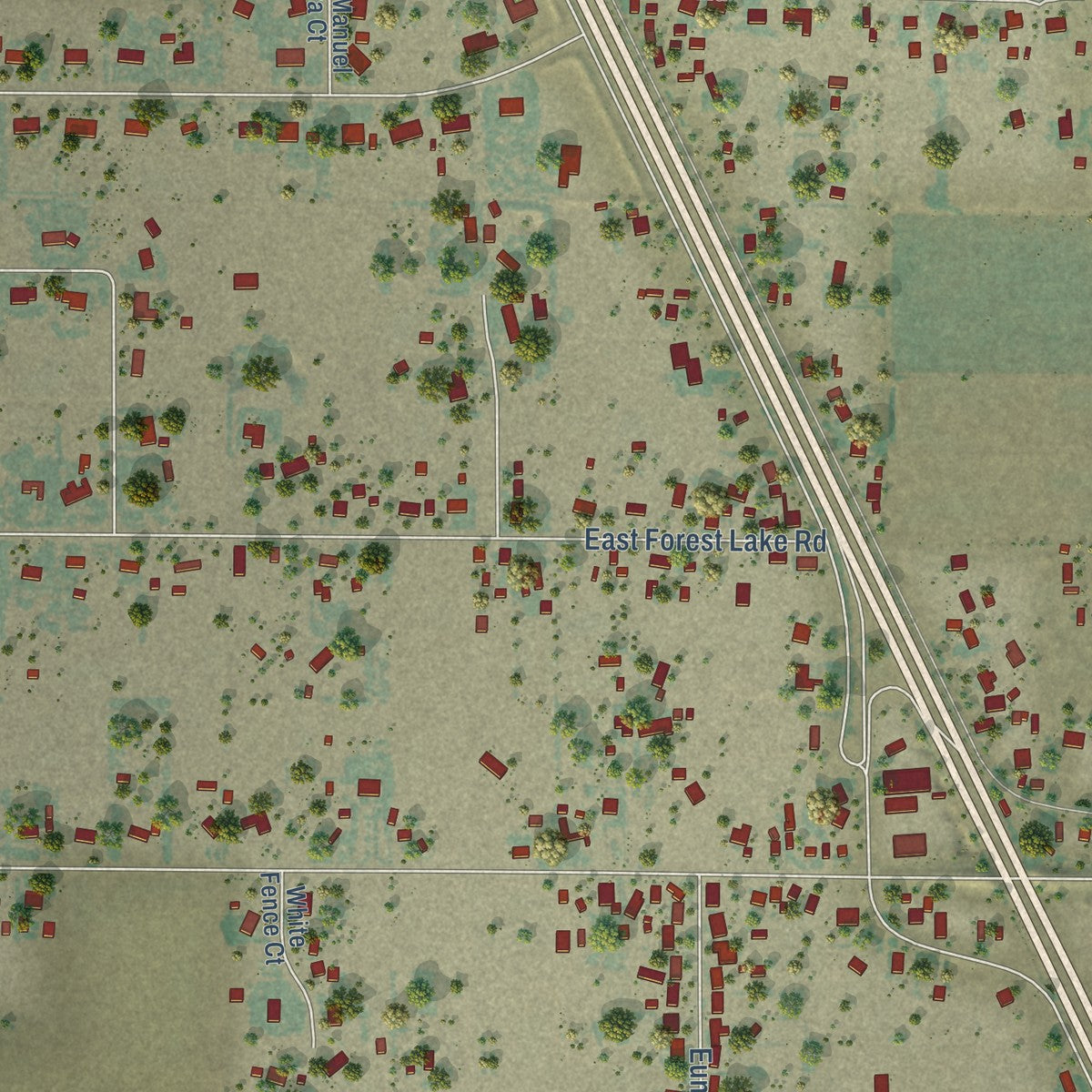 Close-up of the map of Collierville, California print showing street and building detail