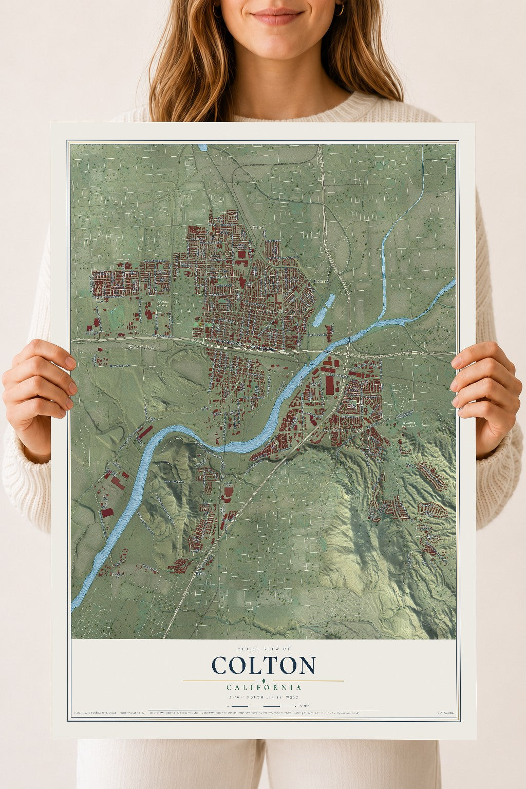 Map of Colton, California, 18 x 24 inch unframed archival matte print