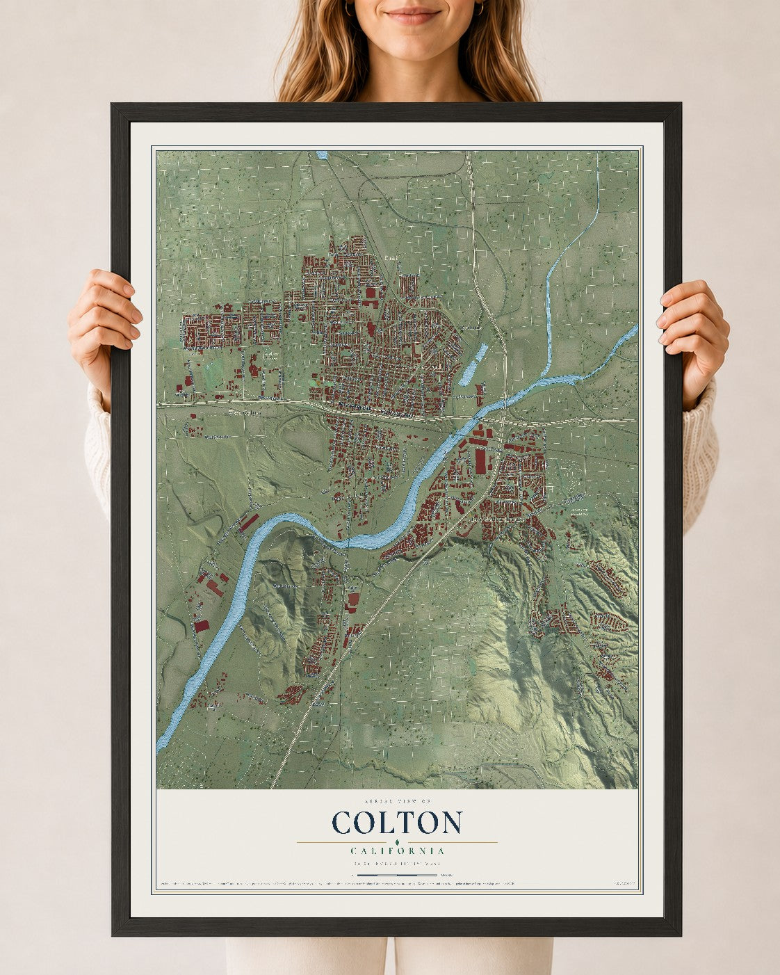 Map of Colton, California, 24 x 36 inch print in a black wood frame