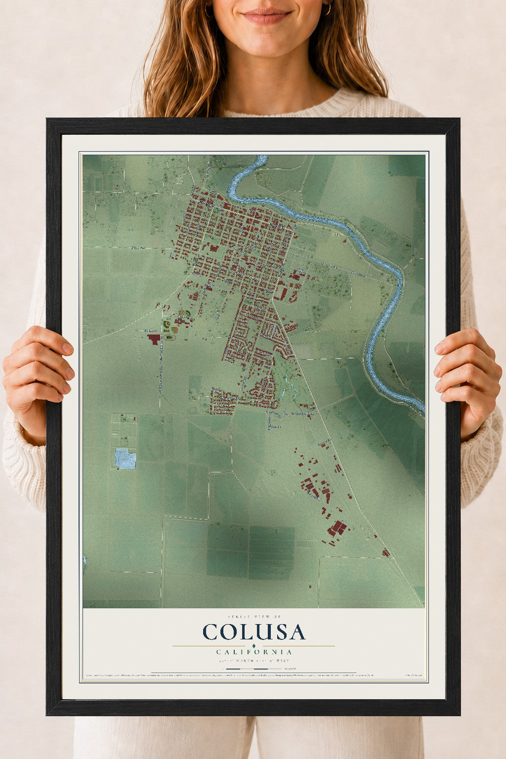 Map of Colusa, California, 18 x 24 inch print in a black wood frame