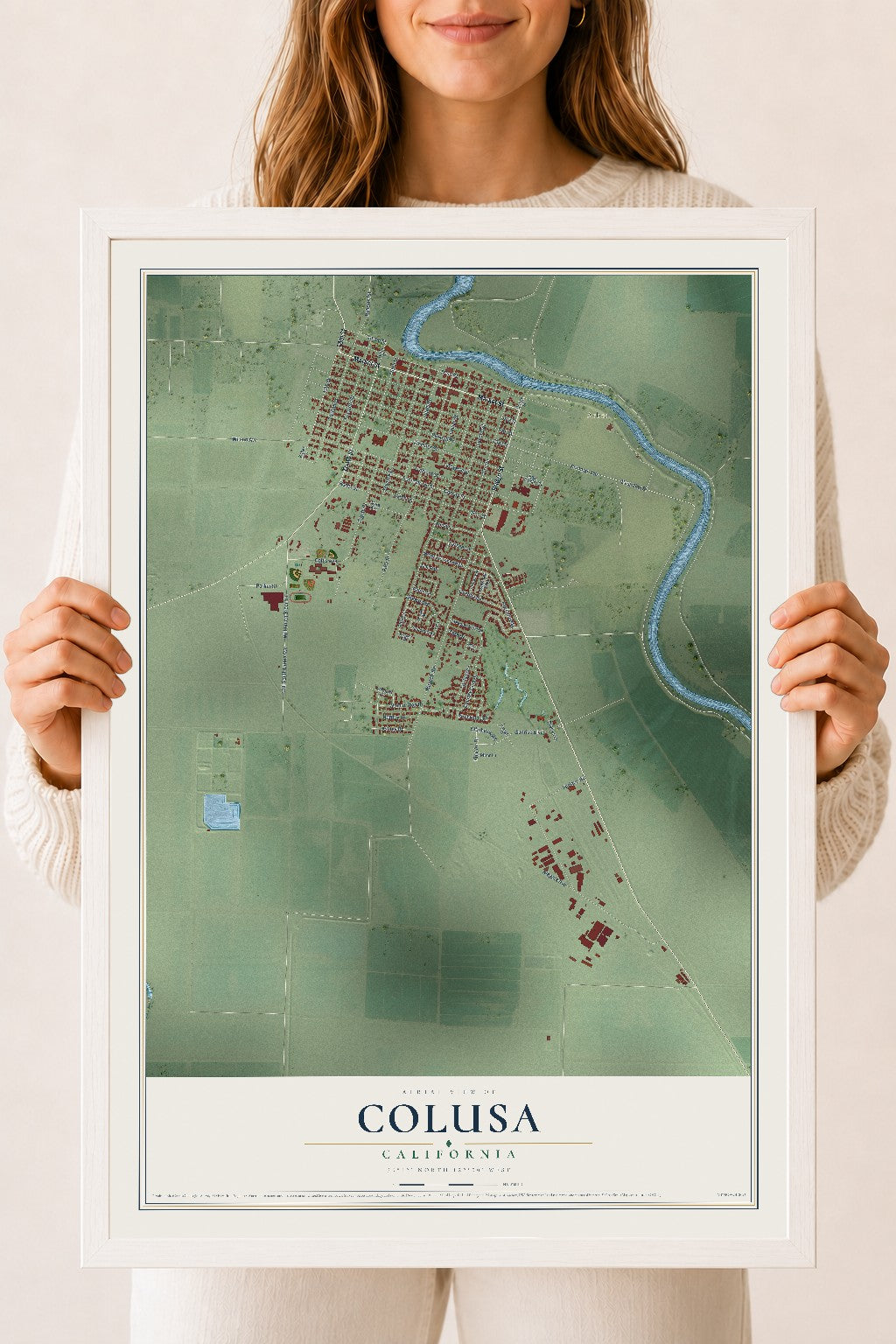 Map of Colusa, California, 18 x 24 inch print in a white wood frame