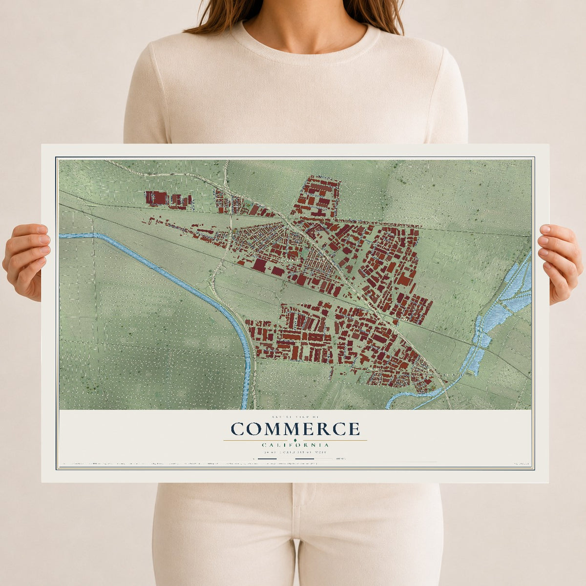 Map of Commerce, California, 12 x 18 inch unframed archival matte print