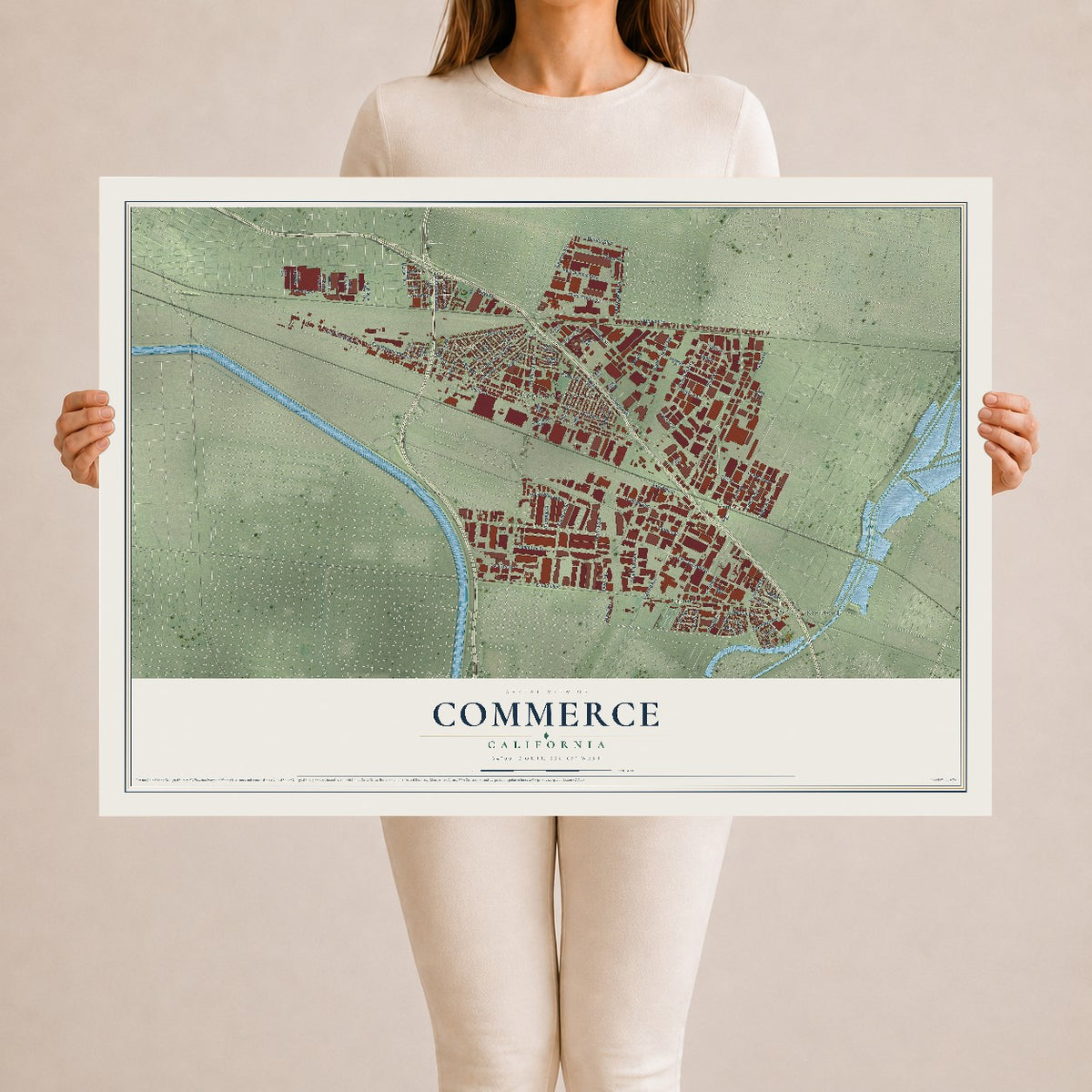 Map of Commerce, California, 24 x 36 inch unframed archival matte print