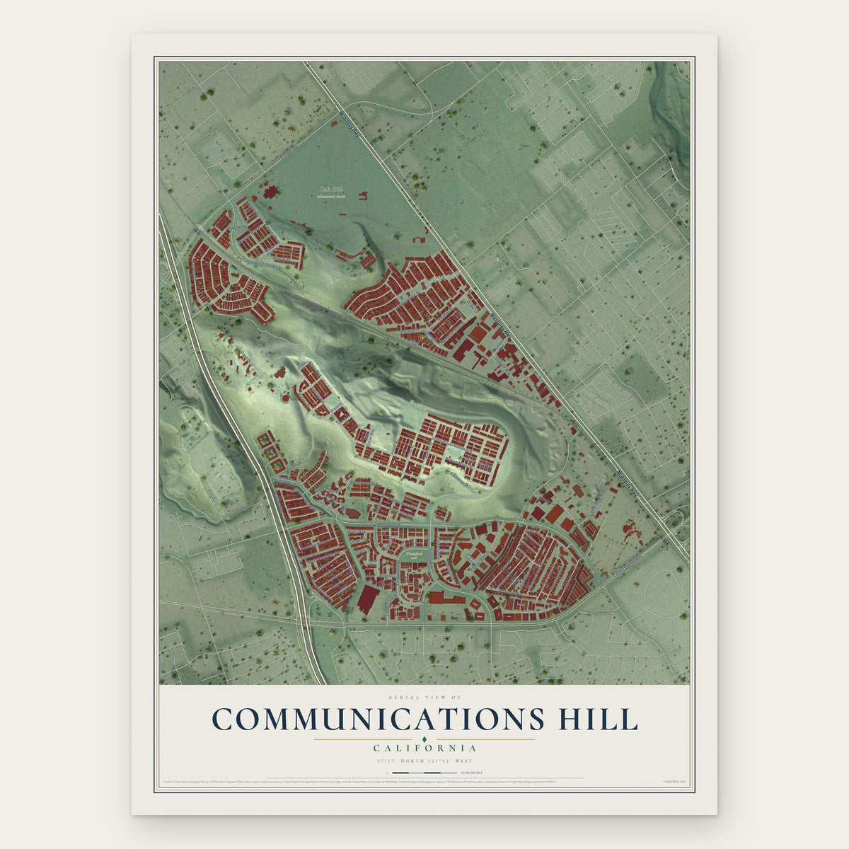 Communications Hill, California map print, the full design