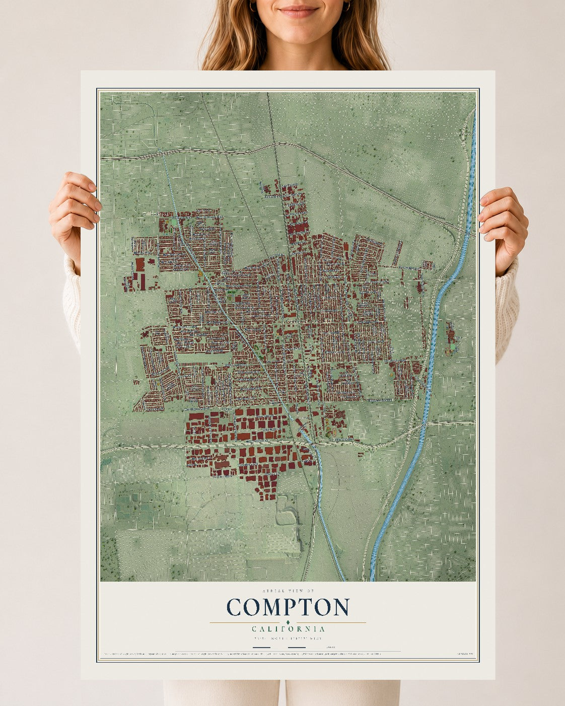 Map of Compton, California, 24 x 36 inch unframed archival matte print